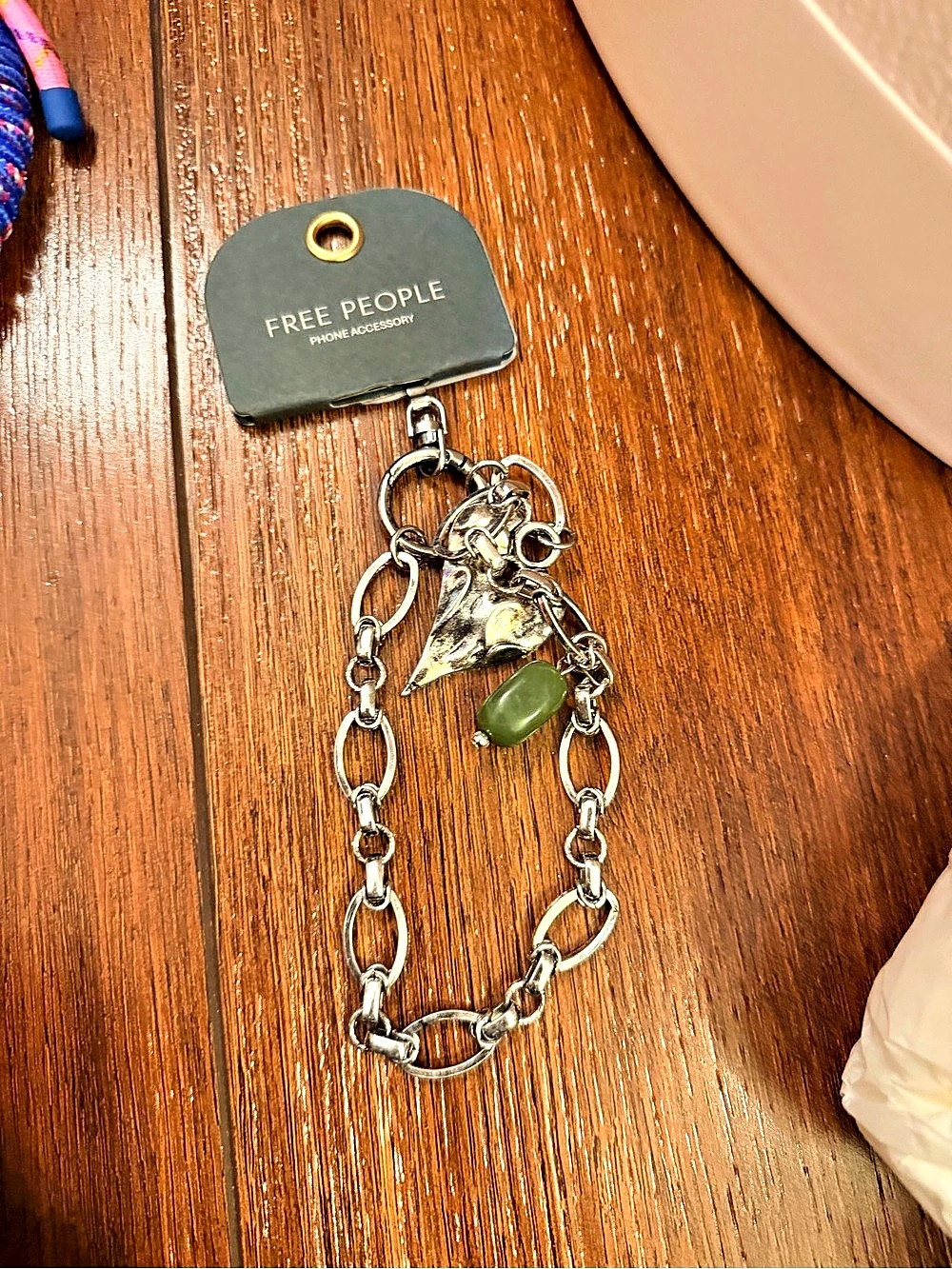 FREE PEOPLE Layered Chain Phone charm  Silver & Green